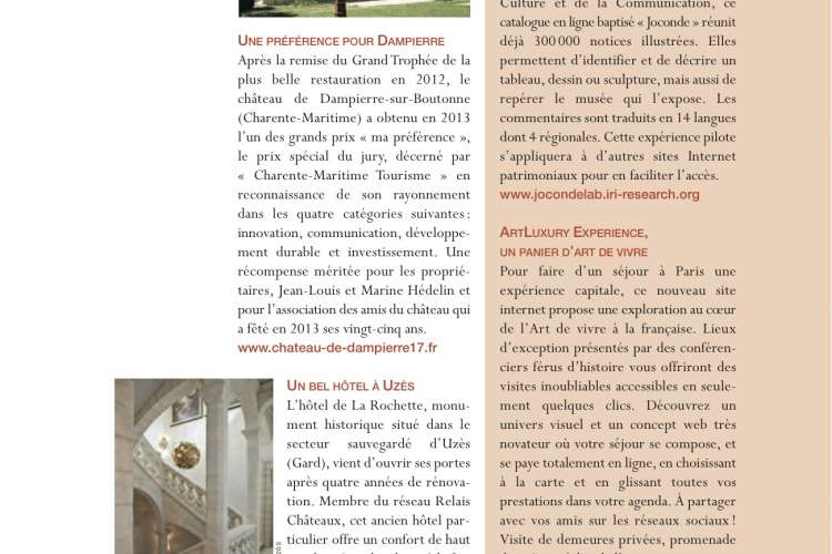 Revue trimestrielle (N°192) du magazine « La Demeure Historique » : « ArtLuxury Experience, un panier d’Art de Vivre »